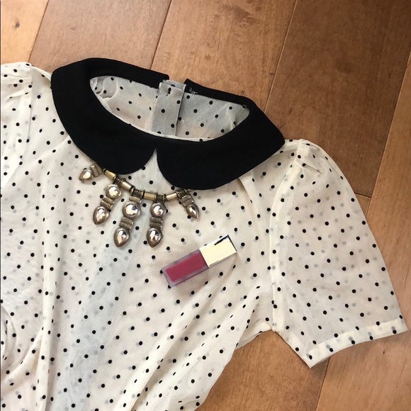 Zara Tops - ZARA  polka dot Peter Pan collar top